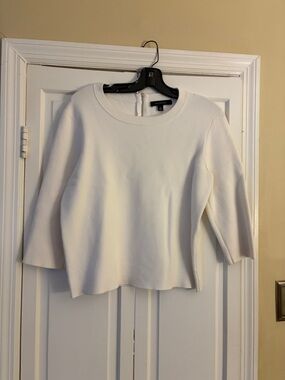 Ann Taylor White Zip-back Knit Top